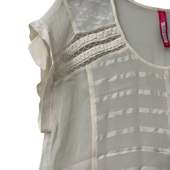 Plenty by Tracy Reese Womens Cream Sheer Silk Chiffon Applique Blouse Size M - Picture 3 of 5